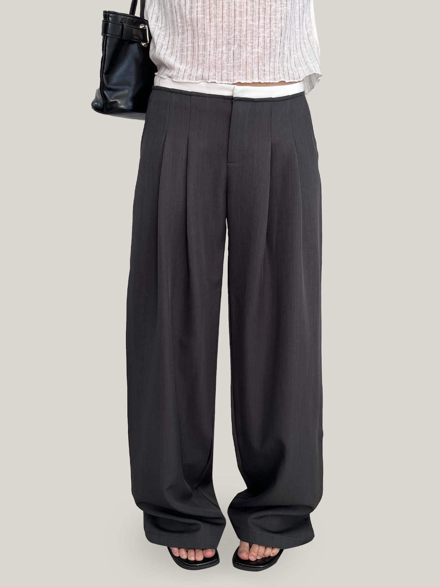 

Yuyi 2026 Spring Women s Color Block Pleated Wide-Leg Low-Waist Pants CX7578 Medium сірий колір