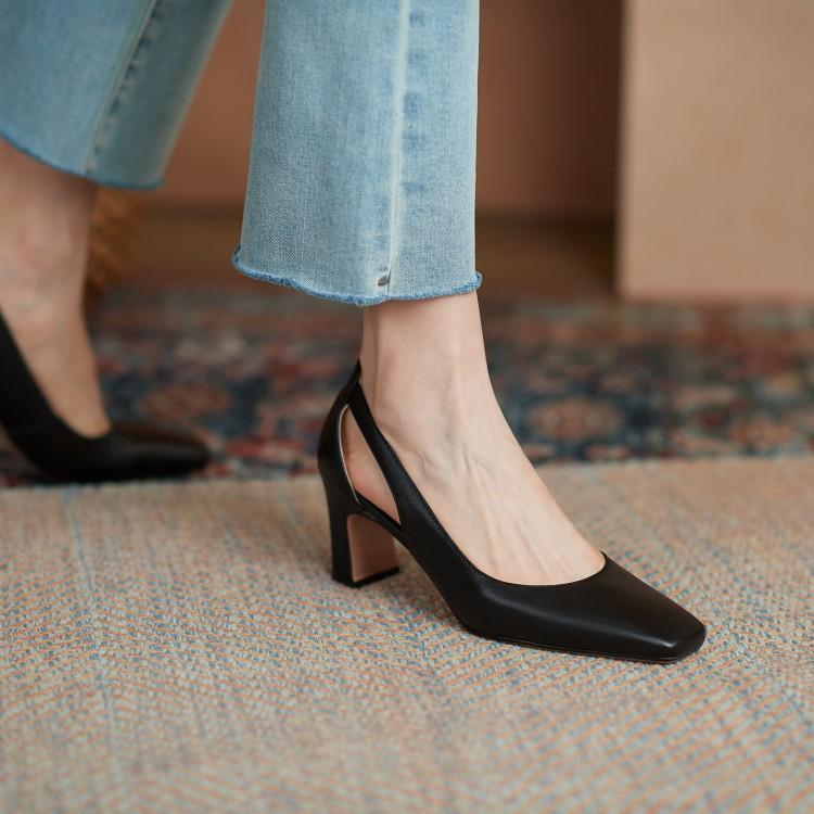 

2025 new closed eyes series is very good-looking~ walking is not tiring~ bag head square heel bag heel glue shoes women s single shoes 39 чёрный