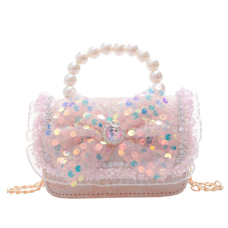 Entzückende Mini-Prinzessin-Tasche mit Schleife für Kinder mit schickem Perlendetail und stilvoller Kette