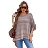 Women Autumn Winter Loose Knitwear Sweater O Neck Bat Sleeve Stripe Cardigan Cross Border Cloak