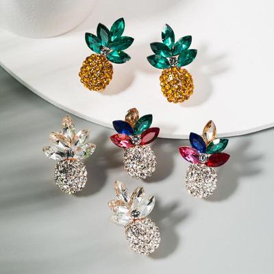 Women's Earrings Summer Fresh Versatile Alloy Set Color Rhinestone Pineapple Stud Earrings