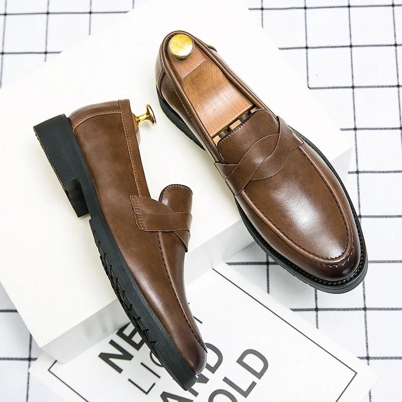 

Мужские модные повседневные мокасины, удобные, плоские, мягкая подошва, кожаные, высокого качества, стильные, мужские деловые мокасины для свиданий, обувь для вождения 46 коричневый