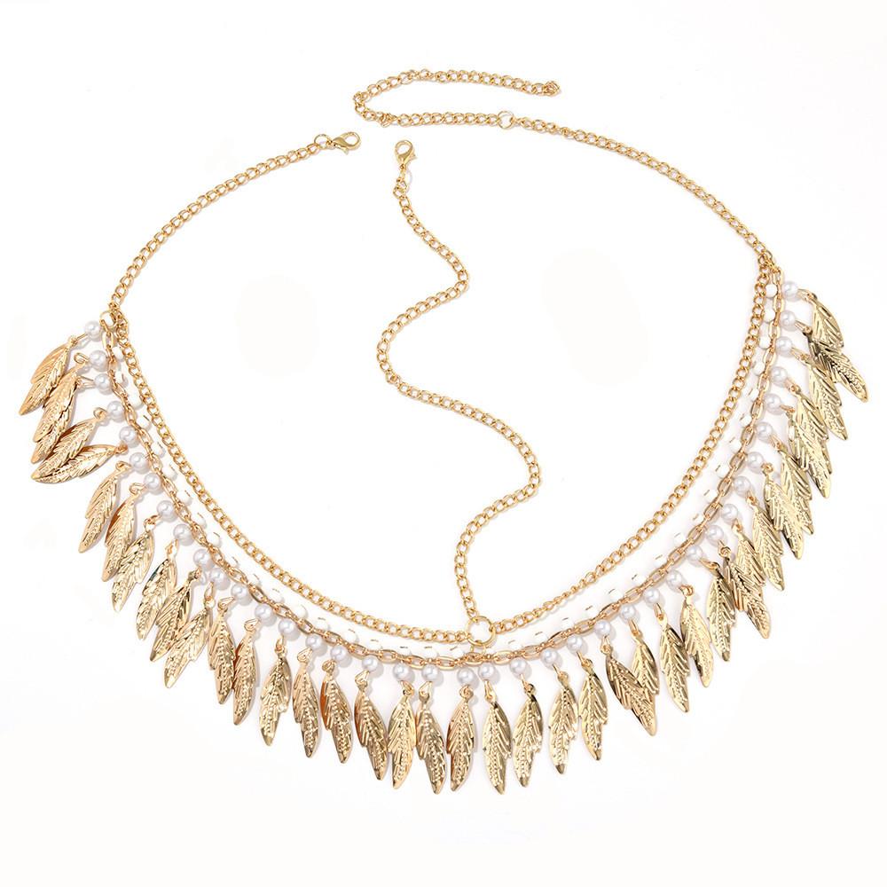 Fashion Gold Leaf Tassel Head Chain For Summer Vacation And Travel