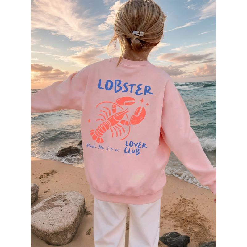 Unisex Spring Autumn Casual Trendy Letter Lobster Pattern Print Easy Versatile Round Neck Long Sleeve Sweatshirt/Casual Comfortable Round Neck 110