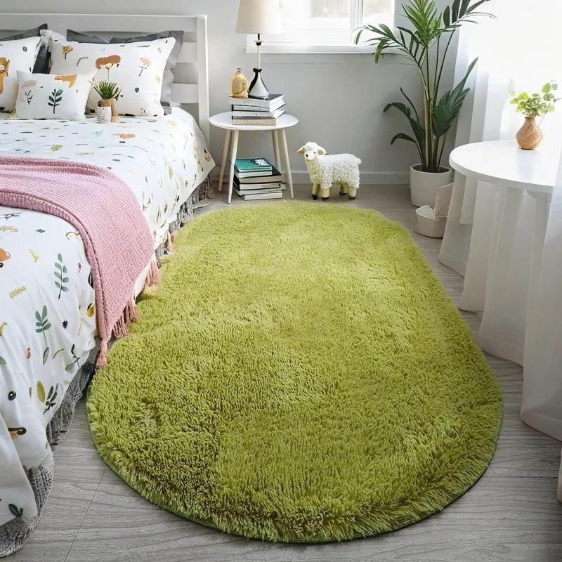 Fluffy Oval Plush Carpet Extra Soft Rug For Living Room Sofa Area Bedroom Non-Slip Shaggy Floor Mat Home Decor Kids Bedside Rug
