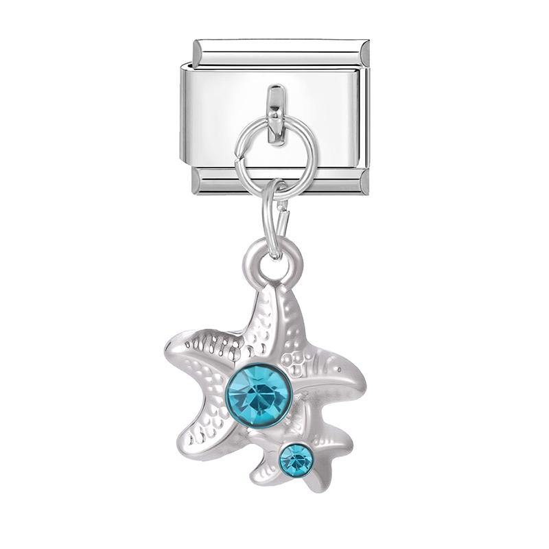 Zircon Turtle Starfish Conch Fishtail Cherry Pendant Italian Charm Links Fit 9MM Stainless Steel Bracelet Women DIY Making Gifts