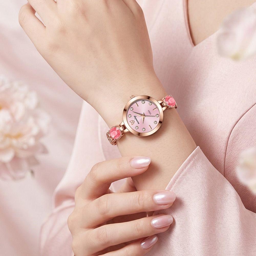 with Adjustable Bracelet Quartz Watches Rhinestone Wrist Decoration Rotundity Shaped Watch Gift