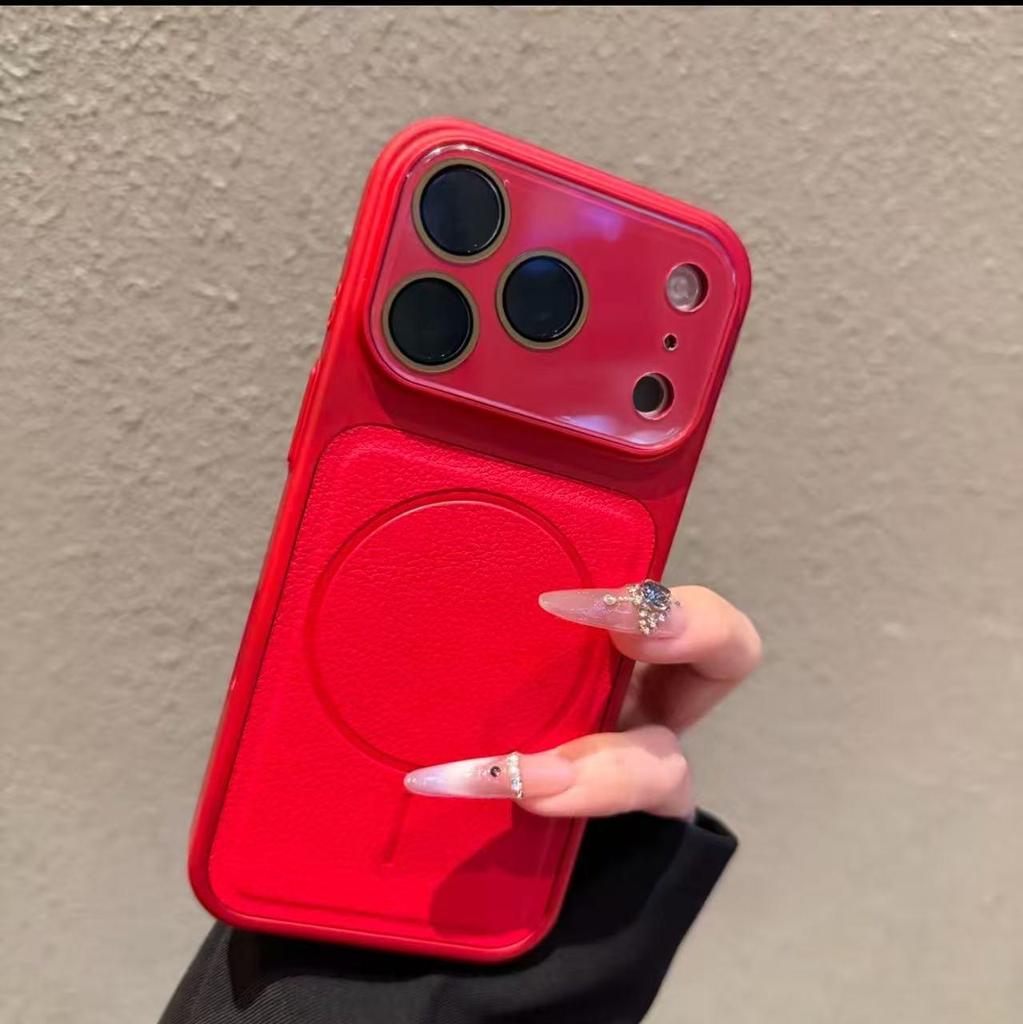 Lychee Pattern Magnetic Suction iPhone 15 Case for Apple 17 Pro Max with 17 Large Windows & Drop Protection