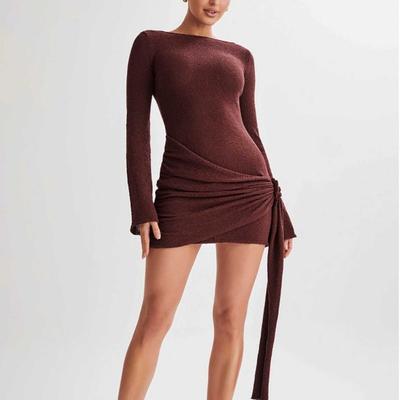 Women's Sexy Bodycon Mini Dress Long Sleeve Backless Slim Dress Crew