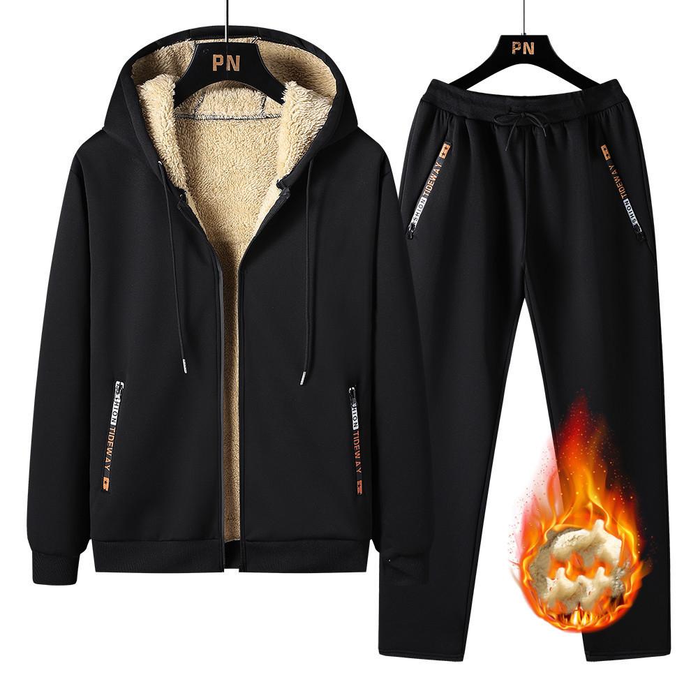 

Мужские комплекты больших размеров, модный спортивный костюм, толстовка + брюки, спортивный костюм, чистый зимний костюм M чёрный