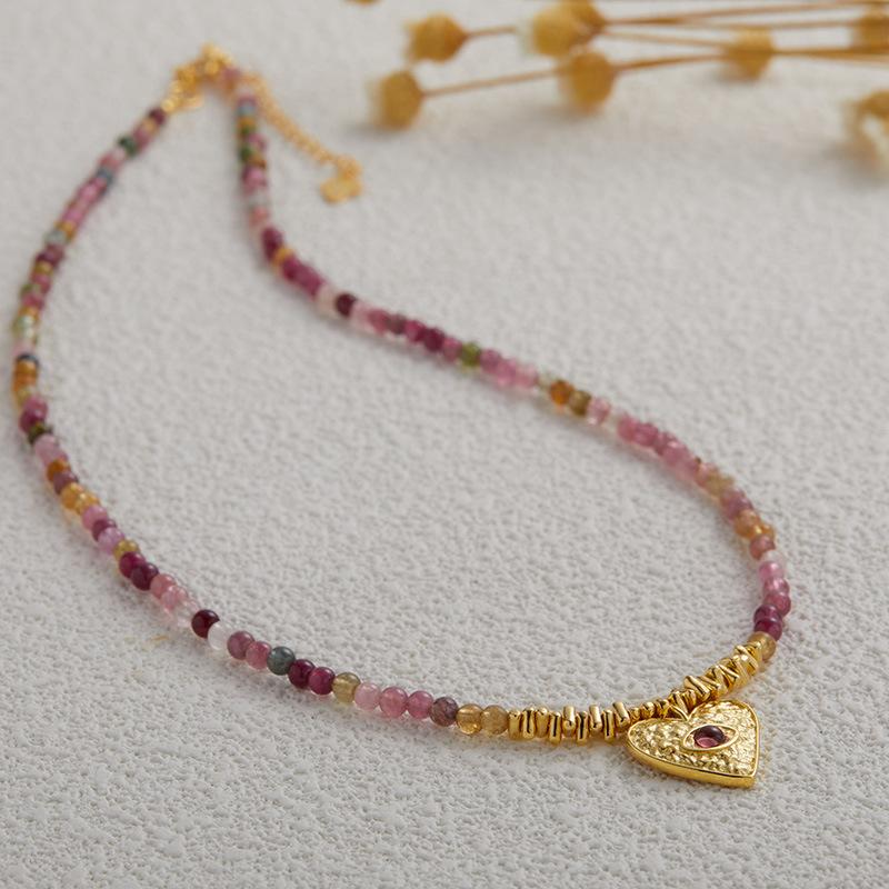 Xiaohongshu Natural Color Treasure Tourmaline Necklace Women'S S925 Sterling Silver Handmade Beaded Collarbone Chain