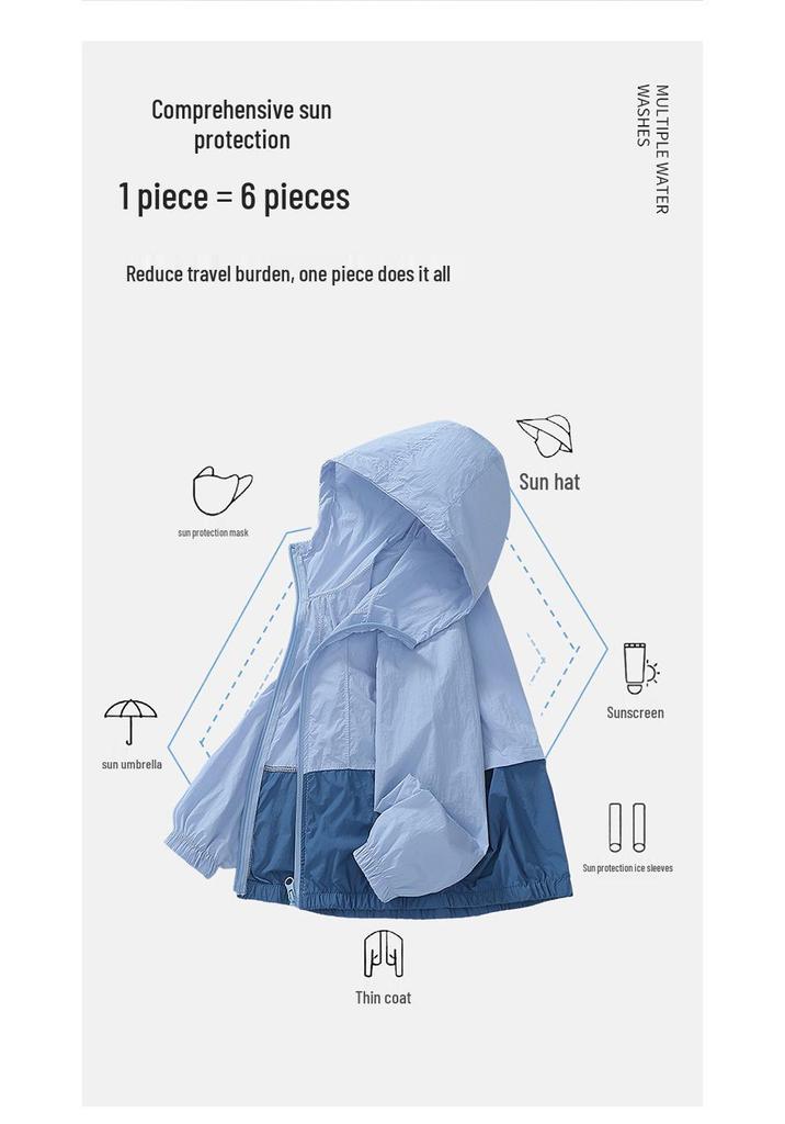 2026 Kids' UV Protection Lightweight Ice Silk Color Block Sunshade Jacket