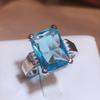 Luxury Sliver Rings for Women Crystal Blue Zircon Ring Wedding Female Square Ring Band Promise Engagement Love Jewelry Gifts