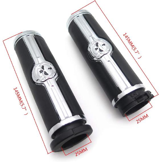 XKMT-Chromed Handlebar Skull Grips to Compatible with 96-07 Touring Models and96-later VRSC XL XR Dyna Softail(Except FLSTSE2/3 FLSTNSE and FXSBSE)