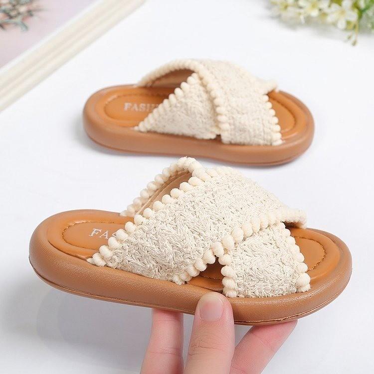 Kids Fashion Girls Slippers 2024 France Style Open-toe Retro Ethnic Style Children Casual Shoes Drop Shipping Platform Non-slip