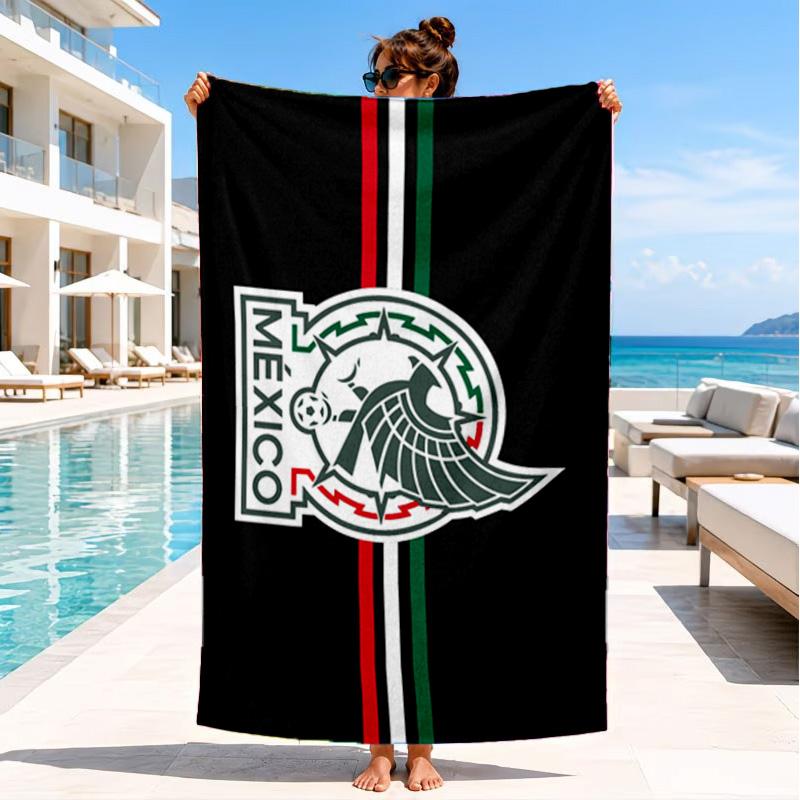 Mexico Football Crest Beach Towel, Quick-drying, Easy to Care for, Suitable for Both Fitness and Beach Vacations,Sports Essential