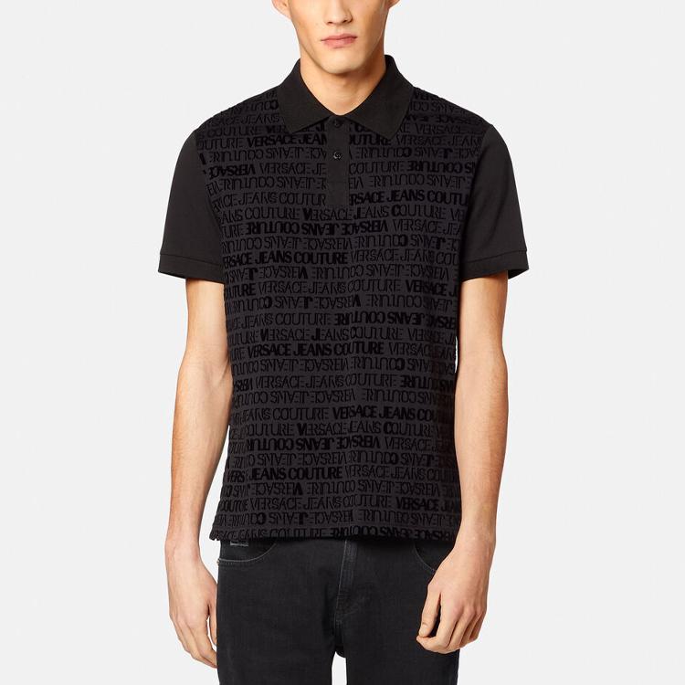 VERSACE JEANS COUTURE Polo Shirts Men's Black Polo Collar Moderate Straight Fit E73GAG6R1-EJS103-E899