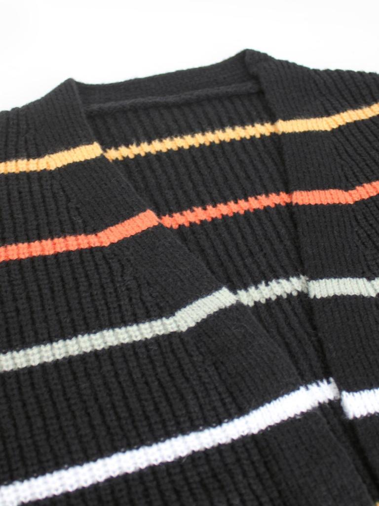 European and American Women's Long Sleeve Stripe Cardigan Sweater for Spring, Autumn, and Winter