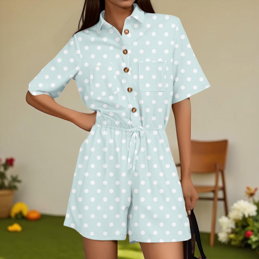 Women's Fashion V-neck Jumpsuit Plaid Casual Short Sleeve Top Jumpsuit