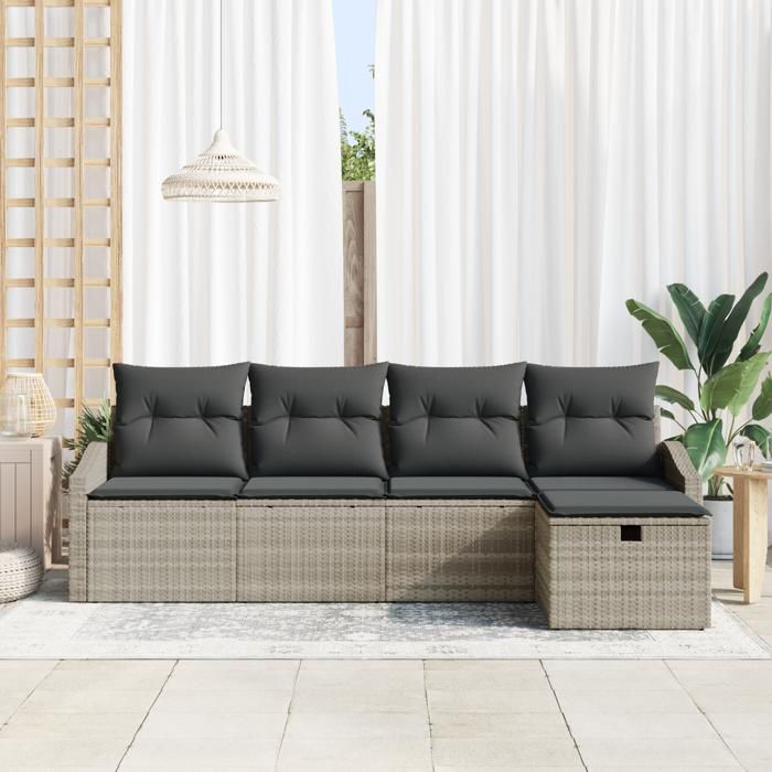 VidaXL 5-Piece Garden Sofa Set with Cushions Light Grey In Poly Rattan 3360593