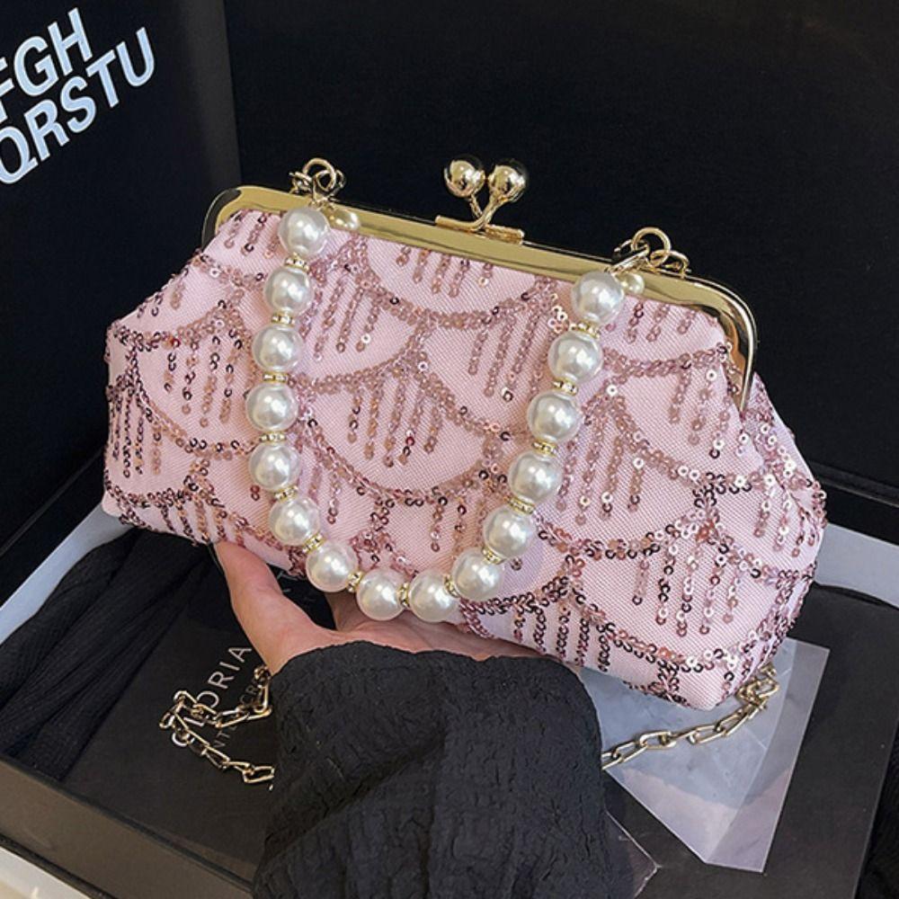 Süße Hanfu Clutch Tasche Kussverschluss Damen Muschel Tasche Lässig Pailletten Bankett Tasche Hochzeit