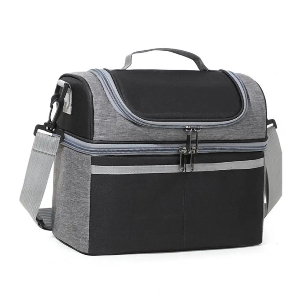 Insulated Lunch Bag Double Deck Lunch Cooler Bag Leakproof Meal Carrier Expandable Lunch Box Reusable Cooler Bag with Pocket