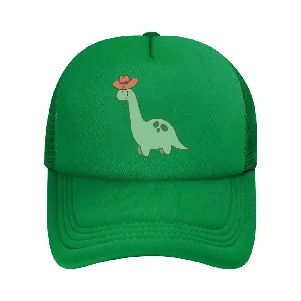 Little Green Cowboy Dinosaur Sticker Mesh Baseball Cap