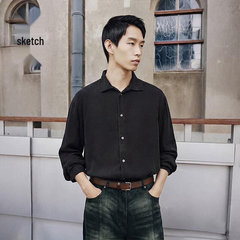 Мужская рубашка с длинным рукавом и асимметричным воротником S