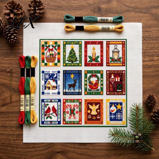 Christmas Art And Craft Projects Cross Stitch Kit, Winter Holiday DIY Embroidery Xmas Starter Kit for Adults Tree Adults, Home Decor Threads Tools