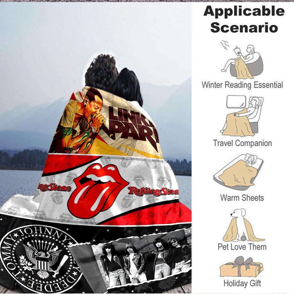 1pc Linkin Park, Rolling Stone Blanket Lightweight Flannel Blanket Throw Blanket For Sofa, Bed, Travel, Camping, Livingroom, Office, Couch