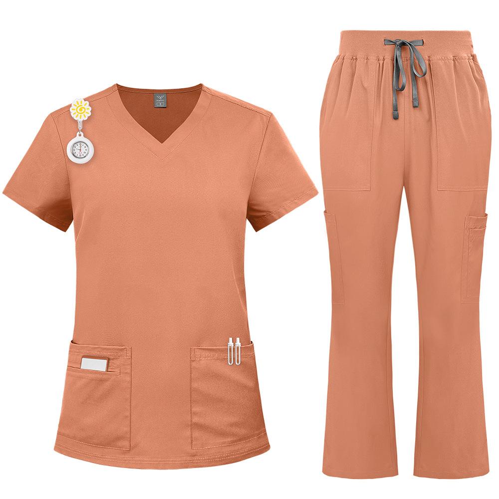 Summer Work Uniform Set Women Thin Pants Quick Dry V Neck Short Sleeve Top Home Outerwear