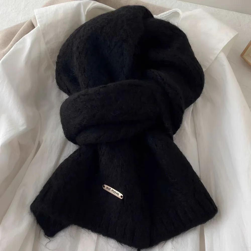 Fashion Design Thick Knit Scarf Warm Soft Muffler Imitation Cashmere Scarf Warm Muffler Autumn Winter чёрный