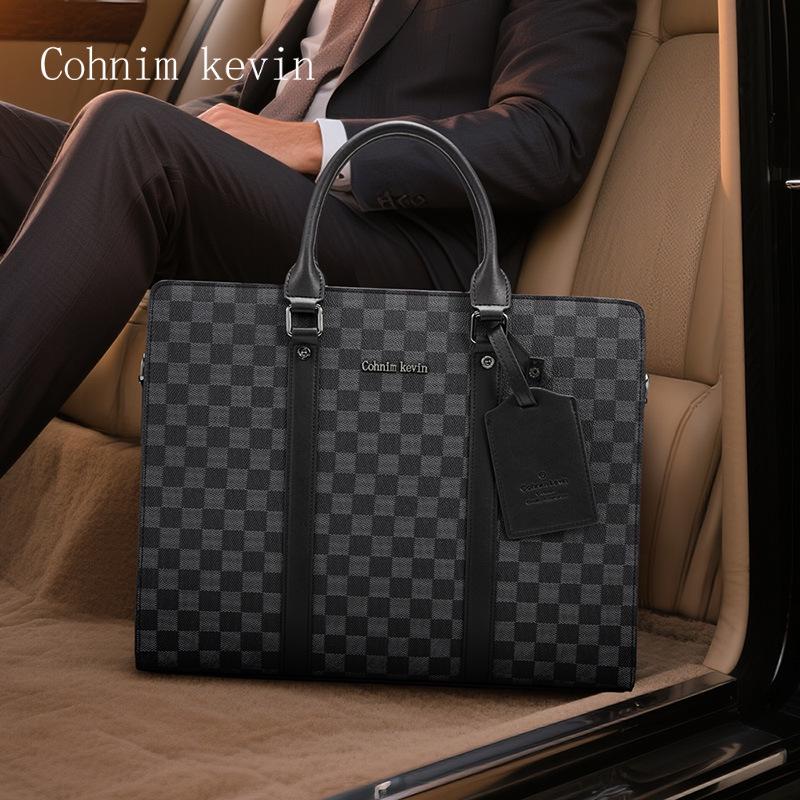 Men's Korean-Style Plaid Business Handbag: Trendy Large-Capacity Shoulder Bag & Briefcase