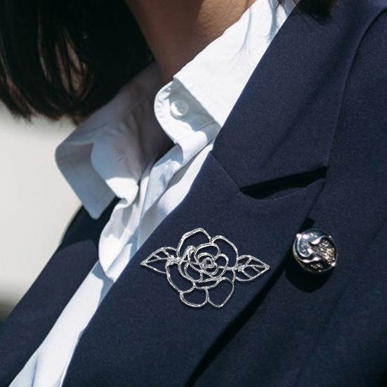 Women Brooch Hollow Rose Flower Design Polished Finish Brooch Pin Dress Coat Sweater Badge Versatile Fashion Accessory