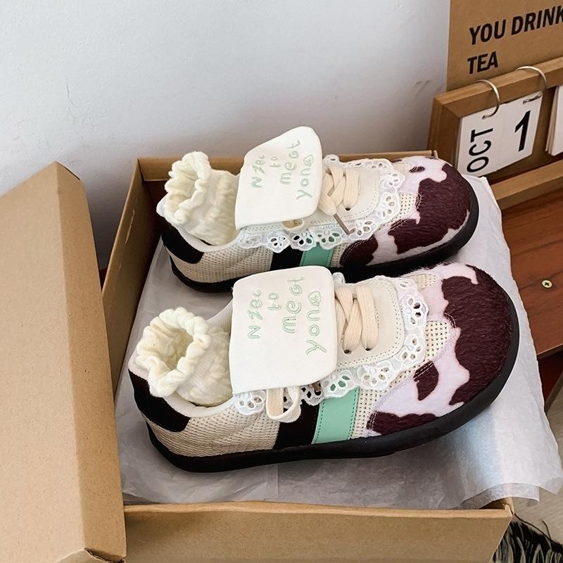 Soft Leather Version~ Cute Sweet Sister Puff Shoes Women's 2025 Spring New Internet Celebrity Flat-bottomed German Training Shoes Casual Board Shoes T