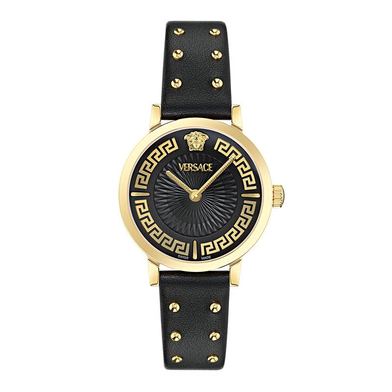 Versace Quartz Watch 35mm Beige Dial Leather Strap Gift Set With Perfume And Red Envelope Women Watches Pink VE0A00125