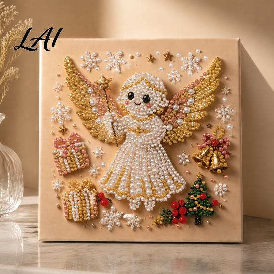 Handmade Christmas Gift for Kids DIY Faux Pearl Painting Art Kit Cute 3D Beads Decompression Craft Family Adults Beginner Holiday Gem Kit Home Wall