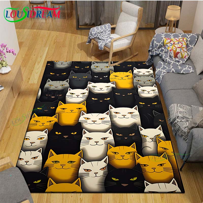 Alfombras Impresas con Gatos Pintura Exquisita Moda 3D Alfombra de Área Antideslizante para Sala de Estar Alfombrillas para Habitación de Niños Esterilla de Yoga Alfombra Grande Decoración