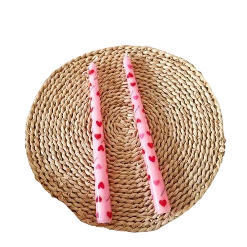 2Pcs Love Style Rich Colors Pattern Printing Smokeless Wedding Decoration Candlelight Dinner Long Candle Decoration Supplies