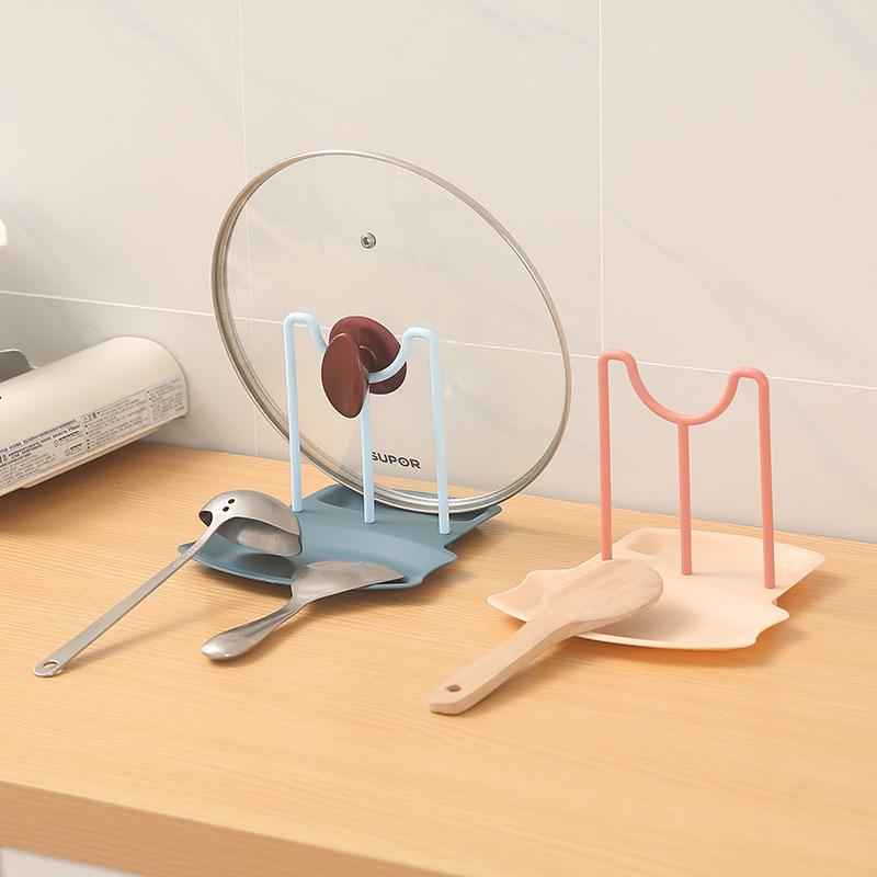 Multi-Purpose Kitchen Rack: Pot Lid, Cutting Board, Utensil Holder with Water Tray