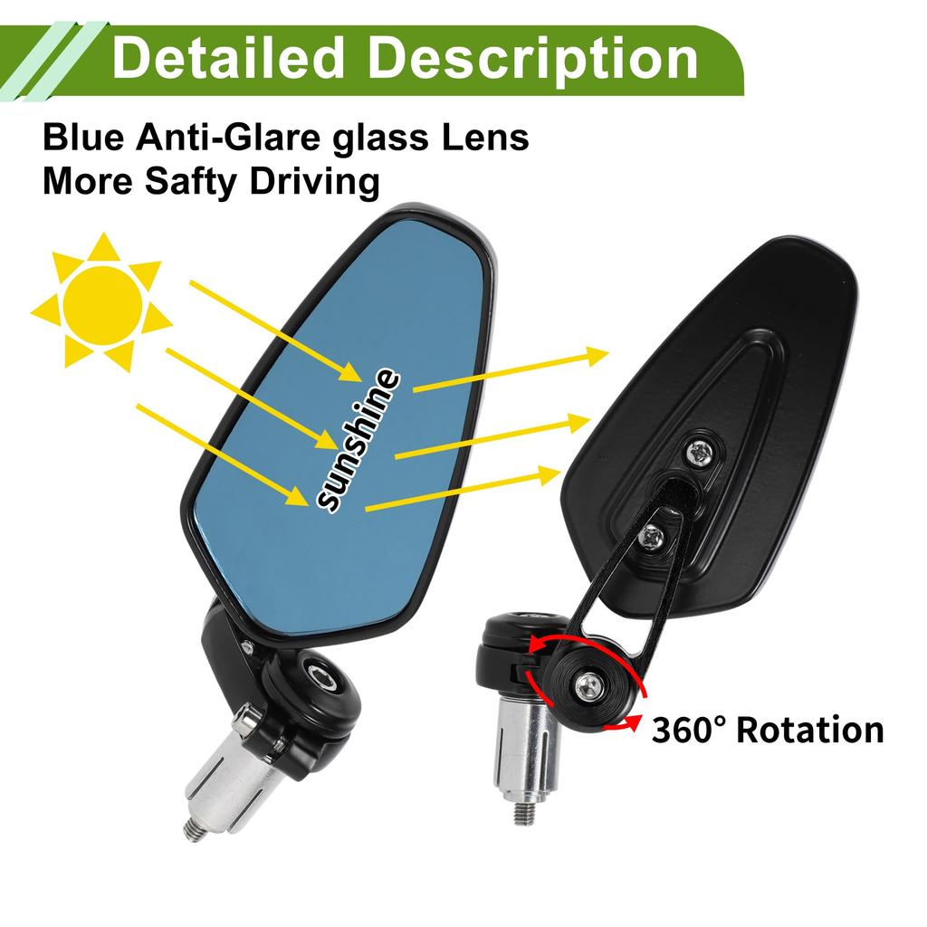 HOPESPANNER Universal Motorcycle Rear View Mirror Adjustable Side Rear View Mirror Aluminum Alloy 1 Set Black M6 Prismatic Shape