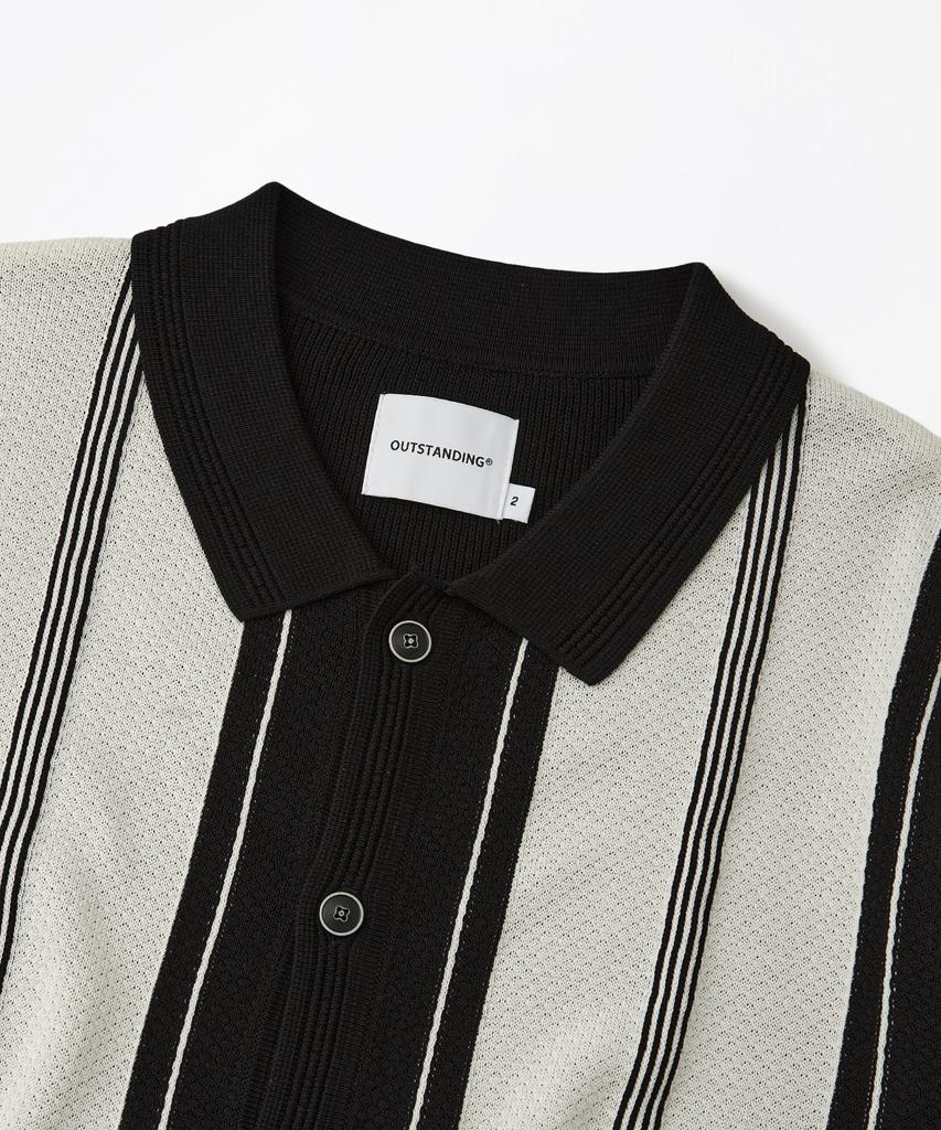 OUTSTANDING Hs Stripe Collar Knit Cardigan_Black/Ivory