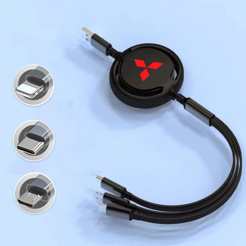 uldf10 Car Charger Head 3 In 1 Charging Data Cable USB Type-C Auto Accessorie For Mitsubishi Eclipse Lancer Outlander ASX Colt I200 Ex