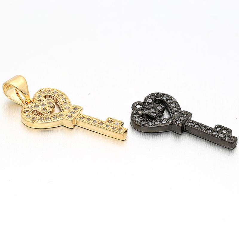 11*22mm Brass Cubic Zirconia Key Charms Pendants for DIY Jewelry Accessory Findings, Model: VD46