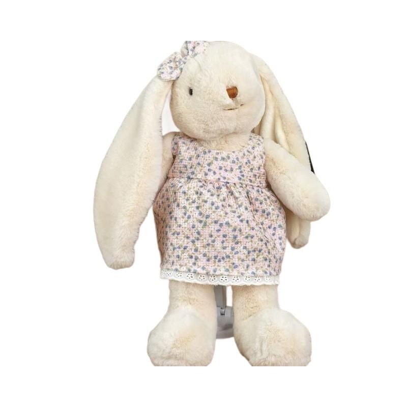 Plush Rabbit Doll With Floral Dress And Bow Decoration For Children And Girls