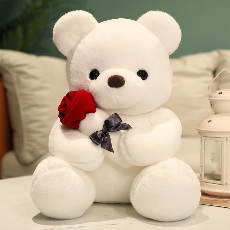 Kawaii miś z różami pluszowa zabawka miękki miś wypchana lalka romantyczny prezent dla kochanka Home Decor prezenty na walentynki dla dziewczynek