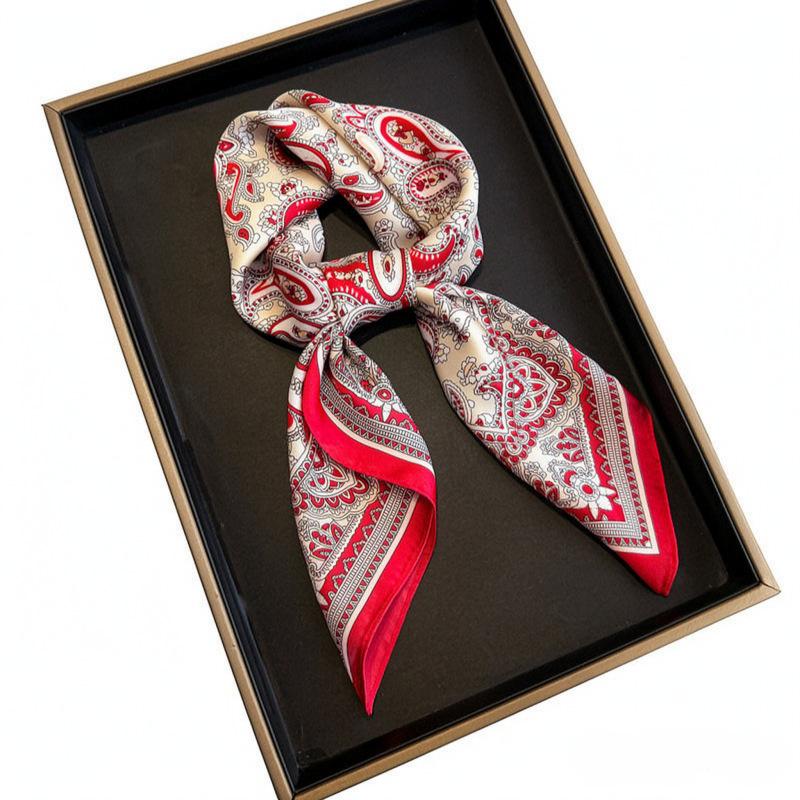 New small square scarf, retro cashew silk scarf, high-end professional versatile decorative scarf, strap and headband.