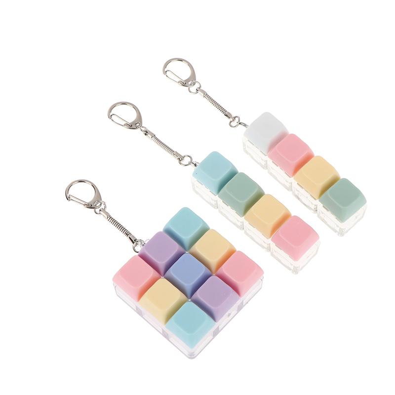 Macaron Color Keyboard Key Toy Diy Button Keycap Sensory Keychain Decompression Toys Mechanical 4Key Toy For Adult Gifts