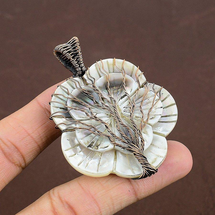 Mother Of Pearl Handmade Copper Wire Wrap Jewelry Pendant 2.64" k6R06