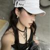 Y2k Metal Rivet Flat Top Hat Cloth Newsboy Cap Fashion Equestrian Hat  Travel
